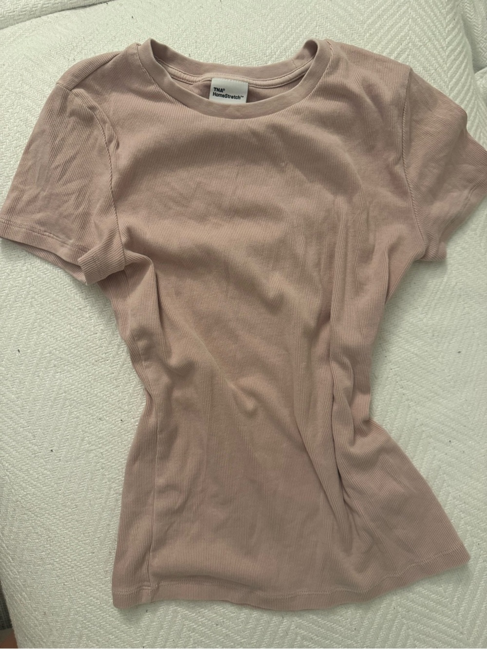 Aritzia TNA Ribbed Short-Sleeve Tee in light pink